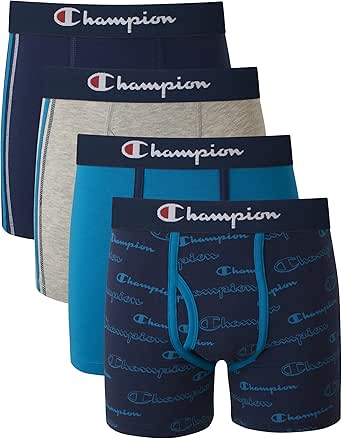 Champion Boys' Underwear, Cotton Stretch Boxer Briefs, Moisture-Wicking, Assorted 4-Pack