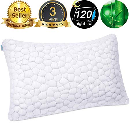 SUPA MODERN Bamboo Pillow Cooling Bed Pillows for Sleeping Adjustable Gel Shredded Memory Foam Pillow with Bamboo Pillow Cover Hypoallergenic - Premium Adjustable Loft - Queen Sleeping Pillow