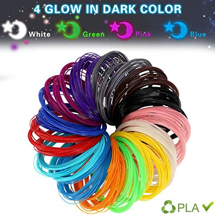 LANMU 3D Pen Filament Refills PLA 1.75mm Intelligent 3D DIY Painting Material Pack of 14 Different Colors（Includes 4 Glow in the Dark）in 20 Feet Lengths