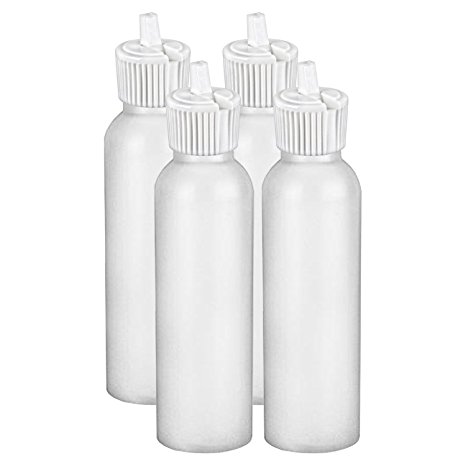 MoYo Natural Labs 4 oz Squirt Bottles, Squeezable Empty Travel Containers BPA Free HDPE Plastic for Essential Oils and Liquids, Toiletry/Cosmetic 20-410 Neck Bottle (Pack of 4, HDPE Translucent White)