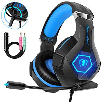 Beexcellent PS4 Headset Gaming Headset for PS4 PC Xbox One Laptop Tablet Mac Smart Phone Over Ear Gaming Headphones with 3.5mm Jack LED Light Noise Cancelling Mic