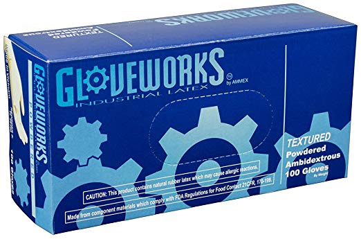 AMMEX - TL44100-BX - Latex Gloves - Gloveworks - Disposable, Powdered, Industrial, 4 mil, Medium, White (Box of 100)