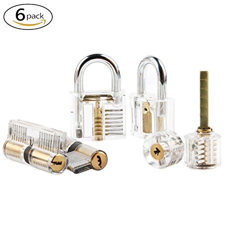 6pcs Practice Lock Set OKPOW Lock Set Crystal Visible Cutaway Common Lock Types for Locksmith Training Different Types of Padlock