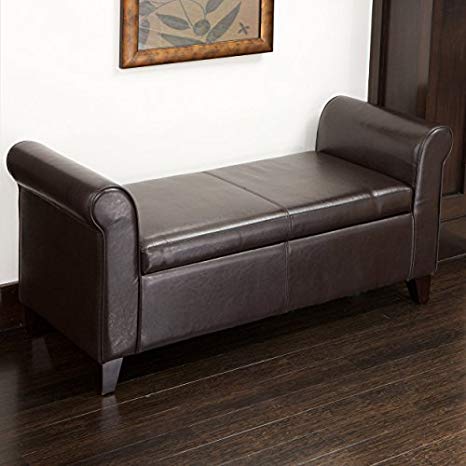 Great Deal Furniture Chester Armed Brown Storage Ottoman