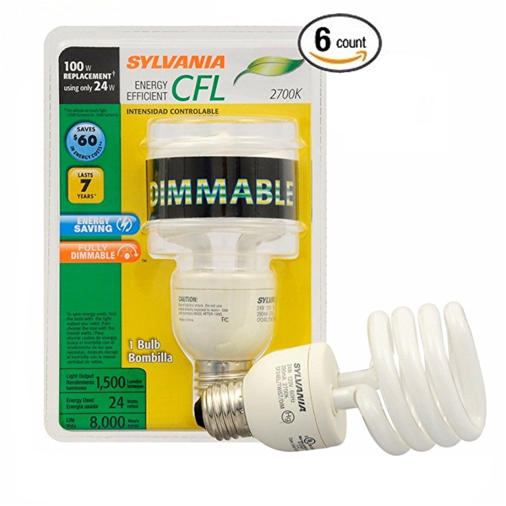 Sylvania CFL 2700K 100W Replacement Bulbs, Soft White, Dimmable, 6-Pack