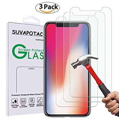 iPhone X Screen Protector,SUVAPOTAC [3-Pack] Tempered Glass,[Case Friendly] [3D Touch] Easy Installation,Bubble free,HD Clear Glass Screen Protector for iPhone X
