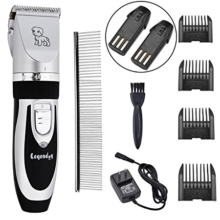 Legendog Dog Clippers Low Noise Cordless Rechargeable Pet Electric Clippers Grooming Kit for Dogs and Cats, 2 Batteries and Steel Comb