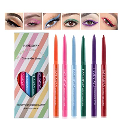 MKYUHP 6 Stick/set 6 Color Waterproof Eyeliner Pen, Sweat-proof Non-smudge Ultra-fine Not Blooming Colorful Long-Lasting Resistant to Water Humidity Sebum Eyeliner