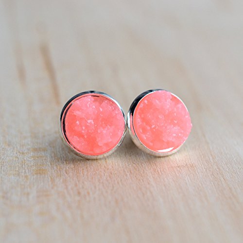 Melon Druzy Earrings - Peach Druzy Studs