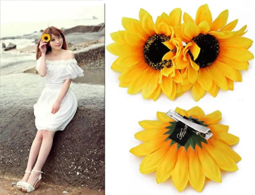 6PCS 4 inch Yellow Sunflower Hair Alligator Hairpin Hair Clips Clamp Barrettes Styling Accessories Ties Tools For Women Lady Girls Party Beach Vacation Wedding Bridal