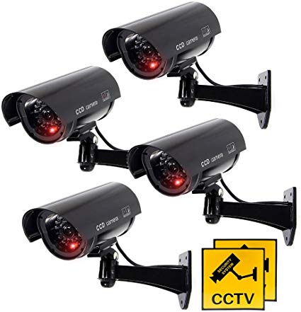 JUSTOP 4 x Dummy CCTV Camera Outdoor / Indoor Waterproof With Reality LED Light Fake CCTV Cam - Black