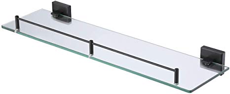 KES Bathroom Glass Shelf with 6 MM-Thick Tempered Glass and SUS 304 Stainless Steel Brackets 20-Inch Rectangular Rustproof No Drill Wall Mount Matte Black Finish, A2420ADG-BK