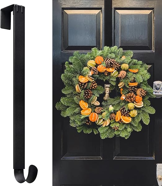 Myfolrena Wreath Hanger Adjustable Door Hanger Wreath Hanger for Front Door 15-24inch,Over The Door Wreath Hanger, Hold Up 20lb (Black-1 Pack)