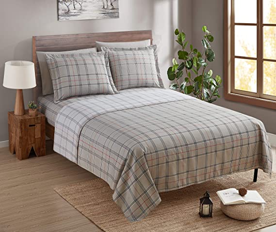 Nestl Printed Queen Sheet Set - 6 Piece Soft Deep Pocket Bed Sheets - 1 Fitted Sheet, 1 Flat Sheet, 2 Pillowcases and 2 Pillow Shams - Shrinkage and Fade Resistant (Queen, Burberry Gray)