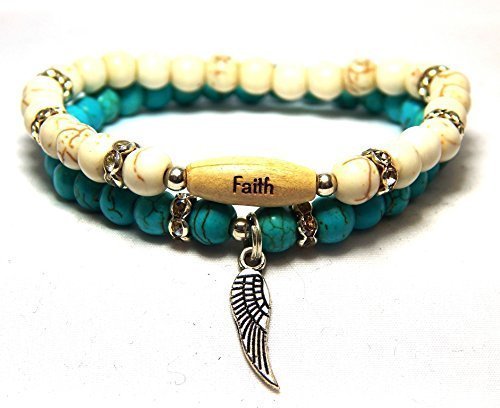 Angel Wing Charm with YOUR CHOICE OF 11 WORDS Inspirational Stacked Set of 2 Bracelets