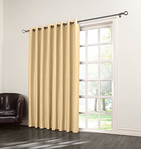 Sun Zero Antique Satin Room Darkening Grommet Patio X-Wide Curtain Panel, 100 by 84-Inch, Soft Gold