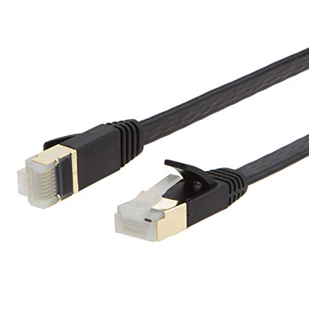 Cat7 Flat Ethernet Cable, CableCreation SSTP Shielded Gold Plated Ethernet Network Patch Cable cat 7/Category 7, High Speed 10 Gigabit 600Mhz, 1 Pack 3m/10FT, Black