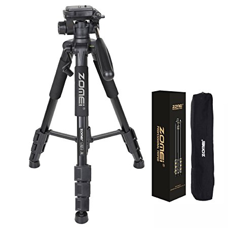 ZOMEI Q111 Camera Tripod Professional 55 inch Camcorder Stand with Pan Head Plate and Travel Carry Bag for DSLR Canon Nikon Sony DV Video BLACK