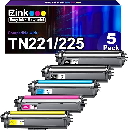 E-Z Ink (TM TN221 TN225 Compatible Toner Cartridge Replacement for Brother TN-221 TN-225 to Use with MFC-9130CW HL-3170CDW HL-3140CW MFC-9340CDW MFC-9330CDW (2 Black 1 Cyan 1 Magenta 1 Yellow, 5 Pack)