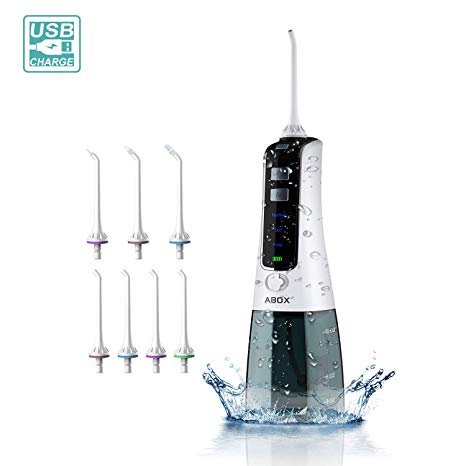ABOX  Water Flosser, FC2561 Cordless 300ML Dental Oral Irrigator with 7 Jet Tips for Home and Travel