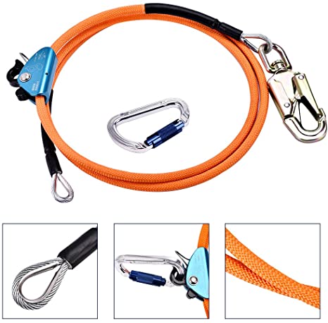 ETE ETMATE Steel Wire Core Flip Line Kit - Flipline with Triple Lock Carabiner Adjuster, Adjustable Lanyard, Low Stretch, Cut Resistant - for Fall Protection, Arborist, Tree Climbers (1/2" x 8')