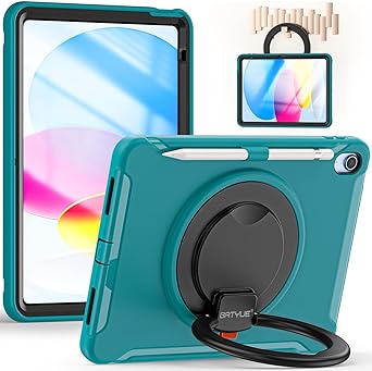 BATYUE iPad 10th Generation Case - Rugged Shockproof Protection Cover for 2022 10.9-inch iPad (10th Generation) with Screen Protector/Pencil Holder/ 360° Swivel Stand, for Kids - Light