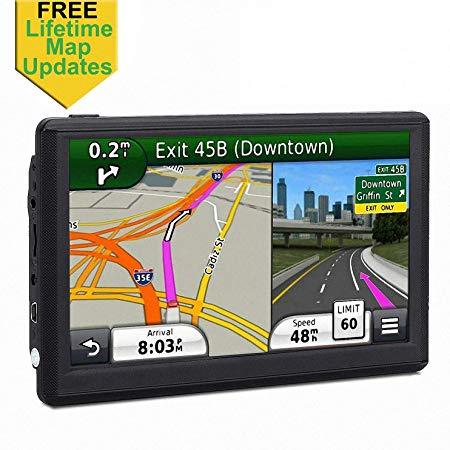 Car GPS, 7 inch Portable Navigation System for Cars, Lifetime Map Updates, Real Voice Turn-to-Turn Alert Vehicle GPS Sat-Nav Navigator, On-Dash Mount