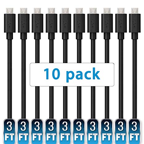 Mopower Micro USB Cable,10 Pcs 3FT High Speed USB 2.0 A Male to Micro B Charge and Sync Cables for Samsung,LG,BlackBerry and Motorola Smartphones & Tablets Black (10-Pack)