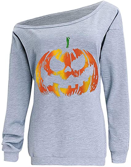 Dutebare Women Halloween Off Shoulder Sweatshirt Slouchy Witch Shirt Long Sleeve Pullover Tops