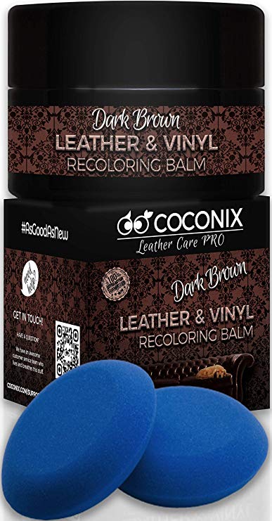 Coconix Leather Recoloring Balm Dark Brown with Applicator - Recolor, Renew, Repair & Restore Aged, Faded, Cracked, Peeling and Scuffed Leather & Vinyl Couches, Boat or Car Seats, Furniture 8 oz