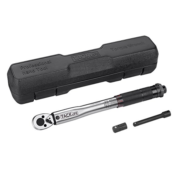 Torque Wrench, Calibrated Certificated Tacklife 1/4-inch Drive Click (20-200 lb-in/2.26-22.6nm) with Extension Bar, Adaptor in Case| HTW4A