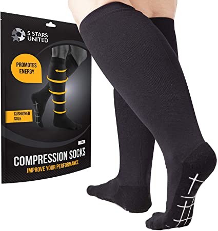 Compression Socks for Women and Men – 15-20 mmHg Wide Calf - Knee High Circulation Stockings - Unique Cushioned Sole for Maximum Support and Comfort