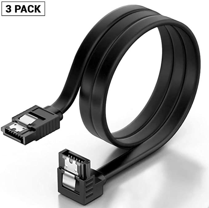 KUYiA SATA Cable III, 35cm Locking Latch Straight to 90 Degree Right Angled 6Gbps Data Leads, HDD SSD DVD Writer Connection Cord Metal Clip L-Type Connector, Compatible Up to Serial ATA/ 600 – 3 Pack