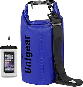 Unigear Sac étanche 2 L/5 L/10 L/20 L/30 L/40 L avec étui pour téléphone et Longue bandoulière réglable pour Bateau/Kayak/pêche/Rafting/Natation/Camping/Snowboard