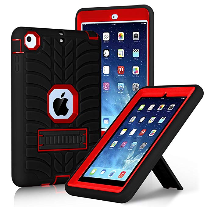 iPad Mini Case, iPad Mini 2 Case, iPad Mini Retina Case, Elegant Choise Heavy Duty Three Layer Armor Defender Protective Case Cover with Kickstand Compatible with iPad Mini 1/2/3 (Red/Black)