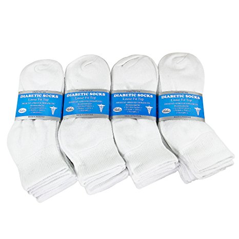 Falari® Diabetic Socks Ankle Unisex 9-11, 10-13, 13-15 Black White 12 Pairs