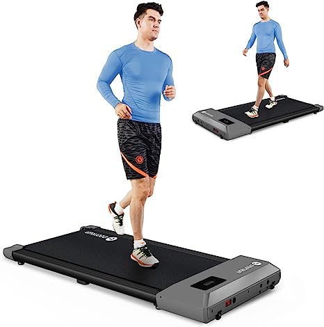 DeerRun Walking Pad, Under Desk Treadmill, Walking Pad Treadmill Under Desk with Remote Control, Mini Treadmill for Home Office Under Desk, Walking Treadmill 300LBS Capacity, 44" D x 20" W x 4" H