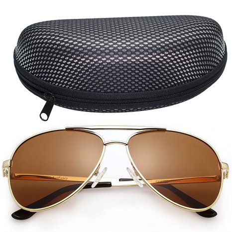 LotFancy Men's Aviator 61mm Polarized Sunglasses With Case,100% UV400