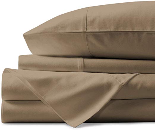 500 Thread Count 100% Cotton Sheet Taupe Queen Sheets Set, 4-Piece Long-staple Combed Pure Cotton Best Sheets For Bed, Breathable, Soft & Silky Sateen Weave Fits Mattress Upto 18'' Deep Pocket