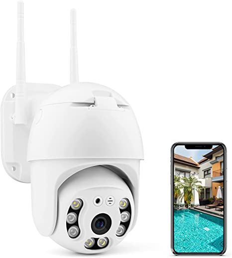 Security Camera Outdoor, 2K Wireless WiFi Outdoor Security Cameras Pan Tilt 360°View, Motion Detection and Siren, auto Tracking, Color Night Vision, IP66, 2-Way Audio, Weatherproof, SD Card Storage