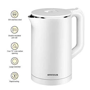 Electric Water Kettle, 1.7L Anti-scald Double Wall Electric Kettle, 100% Stainless Steel Inner AMFOCUS Hot Water Boiler, BPA-Free 1500W Fast Boiling Tea Kettle with Auto Shut-Off
