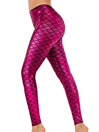 Alaroo Halloween Shiny Fish Scale Mermaid Leggings for Women Pants S-4XL