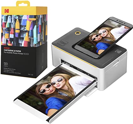 Kodak Dock Premium 4x6” Portable Instant Photo Printer (2022 Edition) Bundled with 130 Sheets | Full Color Photos, 4Pass & Lamination Process | Compatible with iOS, Android, and Bluetooth Devices