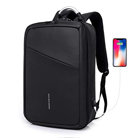 Convertible Slim Backpack 15 Inch Laptop Anti Theft Business School Travel Water Resistant Laptop Bag with USB Black Backpack