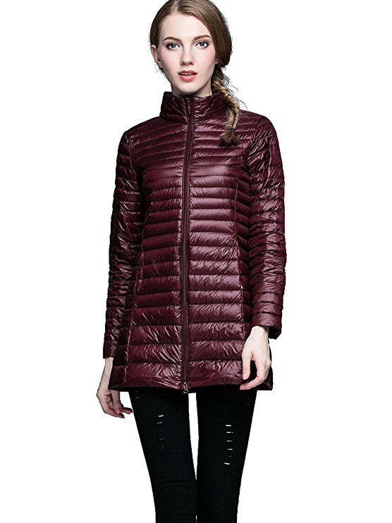 NIELLO Women's Ultra Light Packable Long Down Jacket Outwear Zip Down Coats