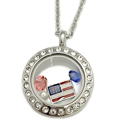 Fourth of July Flag Floating Charm Locket - Patriotic Jewelry