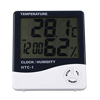 Bulfyss BFHTC-1 Bulfyss Temperature Humidity Time Display Meter with Alarm Clock, Wall Mount or Table Top, Multicolour