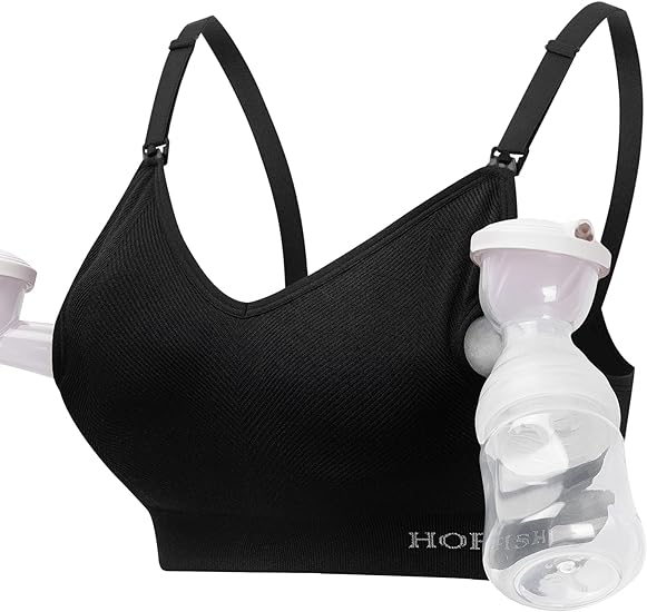 HOFISH Hands Free Pumping Bra Women Sport Bras Seamless Padded Nursing Maternity Bra for Pregnancy/Breastfeeding/Working Out S-2XL