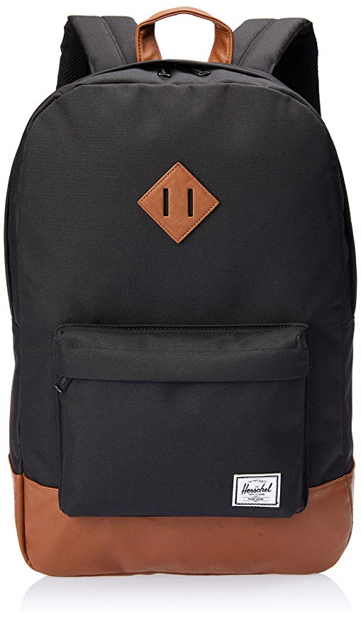 Herschel Heritage Fabric Black, Brown Backpack&nbsp;(38.1&nbsp;cm (15&nbsp;"), Front Pocket, mobile phone pocket, Zip)