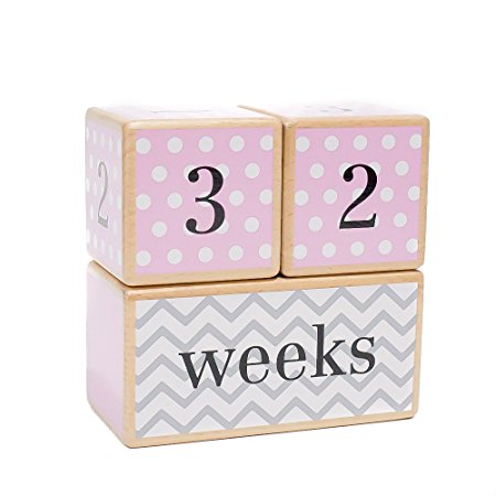LovelySprouts Milestone Age Blocks | Solid Wood | Baby Age Photo Blocks | Perfect Baby Shower Gift, Pink